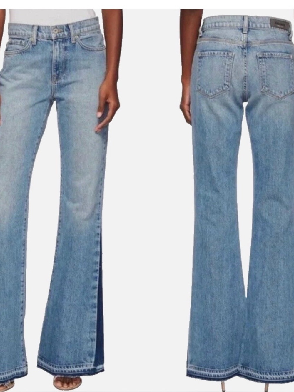 baldwin Split-Hem Wide Leg Jeans in Light Blue Denim